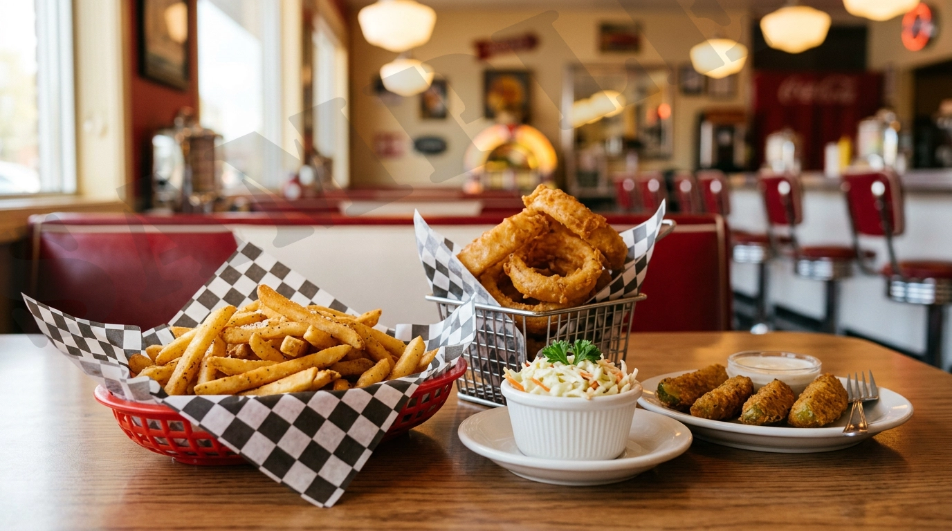 Fries, onion rings, and sides at Clocked